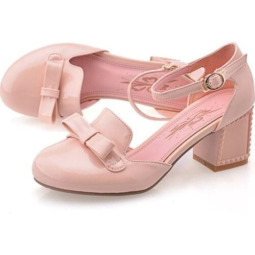 Summer PU Leather Girls Princess Shoes Round Toe Girls Sneakers Bow Knot Toddler Baby Party High Heels Woman High Heel Shoes