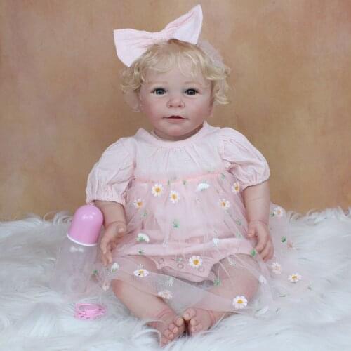 55 CM 3D Paint Skin Soft Silicone Reborn Baby Doll Have Blood Vessels Lifelike Blonde Lisa Princess Toddler Girl Birthday Toy