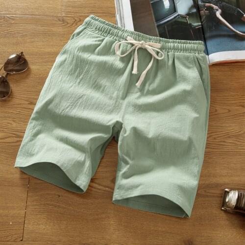 Linen shorts mens trend summer pink five-point pants candy color sleeping big pants men half pants 2021