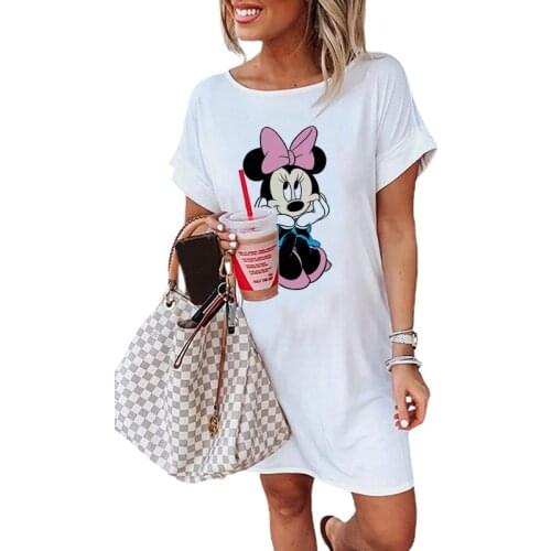 Mickey Mouse Dress Women Minnie Mouse Kawaii Cartoon Vintage Dress Plus Size Women Clothing Casual Womens Dress Korean Fashion