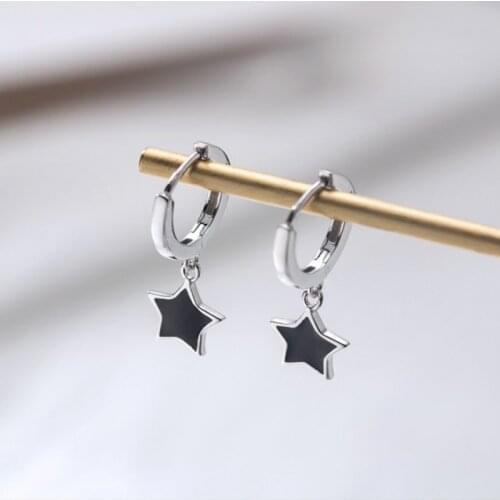 925 Sterling Silver Tassel Black Star Charm Stud Earrings For Women Girl Elegant Party Jewelry Prevent Allergy eh848