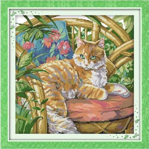 The cat on the chair animals counted printed on the canvas 11CT 14CT DIY kit Chinese Cross Stitch embroidery needlework Sets