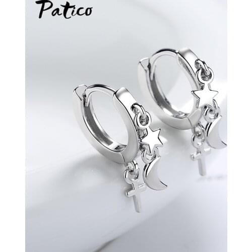 New Fashion Star And Moon Earrings Good Quality 925 Sterling Silver Hoop Earrings For Women Girls Korean Trendy Fine Jewelry