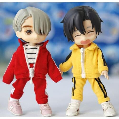 OB11 doll clothing is suitable for 1/12 size fashion casual zipper top + fit fit sports pants red yellow, navy and blue 2 pieces