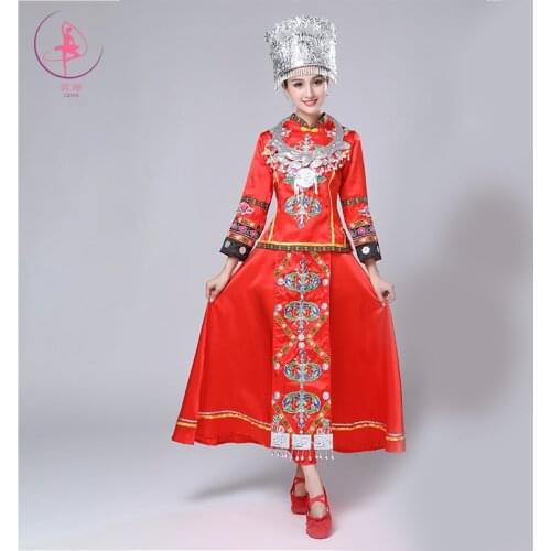 Hmong Clothes Chinese Folk Dance Embroidery Ethnic Style Adult Women Top Skirt Festival Outfit Performance Costume Miao Clothing