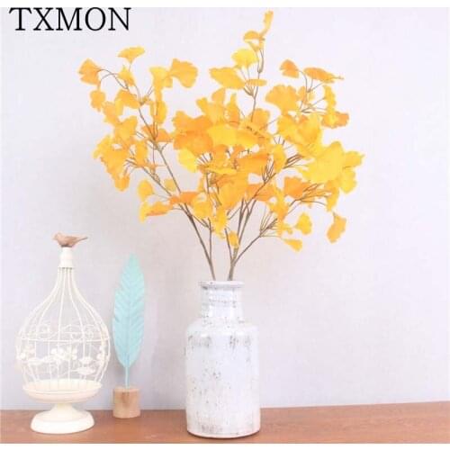 82cm Autumn Decoration Silk Artificial Leaves Yellow Ginkgo Leaf Fake Plants For Home Wedding Decoration Garden Party Decor
