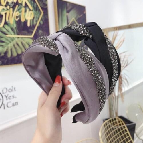 New fashion hair accessories womens fabric diamonds wavy cross wide side headband headband scarf wild girls hair band headwear