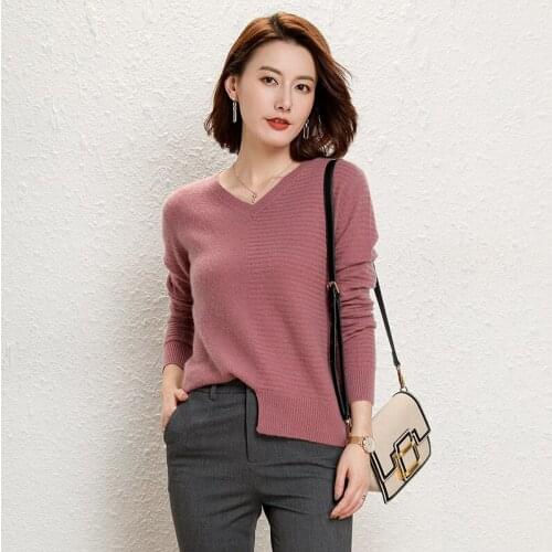 Pure Cashmere Pullover Spring and Autumn New Cashmere Sweater Woman V-Neck Pullover Large Size Warm Knitted Base Sweater