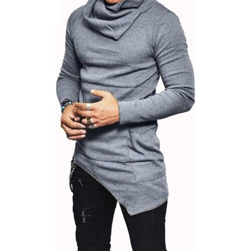 Plus Size 5XL Mens Hoodies Unbalance Hem Pocket Long Sleeve Sweatshirt For Men Clothing Autumn Turtleneck Sweatshirt Top Hoodie