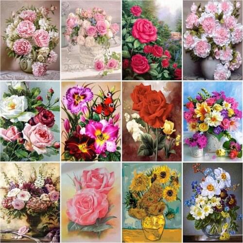 RUOPOTY 5d Diamond Painting Full Drill Square Flower Diamond Embroidery Sale Text Rhinestones Mosaic Decor For Home