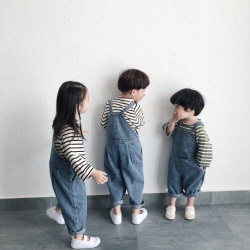 Spring Autumn Children Denim Overalls Cotton Loose Soft Baby Kids Bib Pants Baby Wash Casual Girls Boys Jeans Overalls 12M-8T