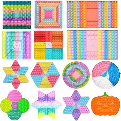 Checkers Rainbow Colors Silicone Push Bubble Toys Anti-Stress Set Stress Reliever Squeeze Crafts Adults Children Kids Toys