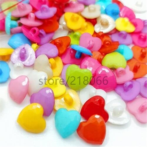 Suoja 100PCS 14mm Mix Color Shank Heart Plastic Buttons DIY Crafts Childrens Clothing Garment Sewing Accessories