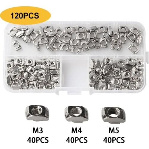 120Pcs 20 Series M3/M4/M5 Nickel Plated T Nut for Aluminum Extrusion Profile 2020 series Slot Groove Furniture Hardware T-nut