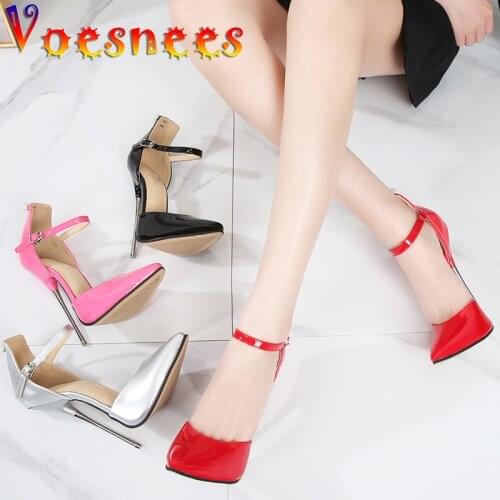 Rose Color Patent Leather Womens Pumps String Bead Thin Super High Heels Pointed Nightclub Shoes Sexy Pole Dancing Women Shoes