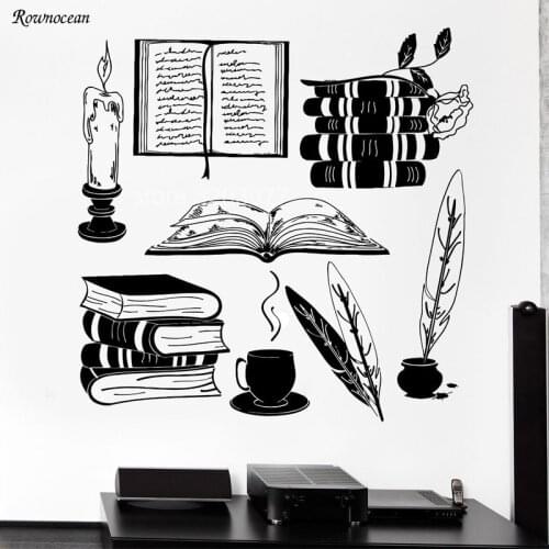 Books Vintage Library Bookworm University Education Vinyl Cut White Wall Decor Sticker Reading Room Bedroom Interior Decals SK10