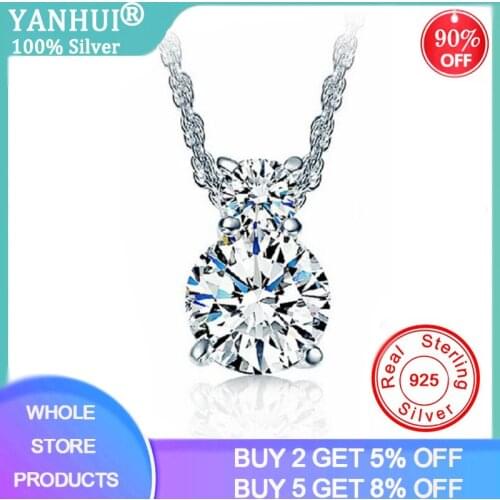 YANHUI 925 Silver Shiny Pendant Necklace For Women Classical Round 2pcs Zirconia Diamond Choker Necklace Silver 925 Jewelry NA28