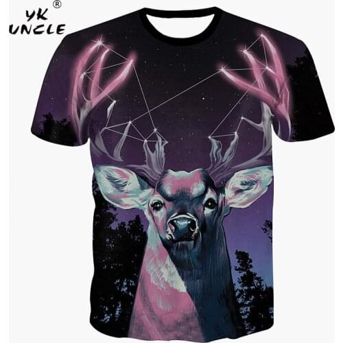YK UNCLE Brand Space Galaxy T-Shirts Devil Deer T-shirt Animal T Shirt 3D Print T shirt Slim Fit Men Short Sleeves High Quality