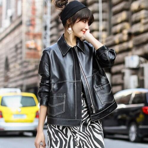 Spring Autumn Short Motrocycle Sheepskin Genuine Leather Jacket for Women Clothes 2020 LH-8718 YY963