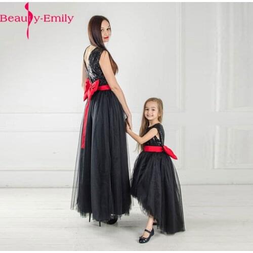 Beauty-Emily Sleeveless Flower Girl Dresses With Bow Elegant Strap Tulle Prom Gowns Zipper Back Mother Daughter Pageant Dress