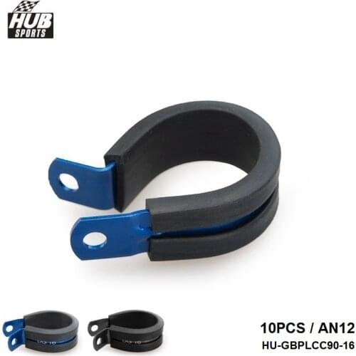 10PCS x BLACK Aluminum Rubber Lined Cushioned P Clamp ID 25.4mm AN12 SS Hose HU-GBPLCC90-16