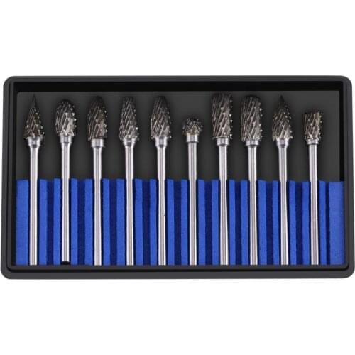 10pcs Tungsten Carbide Steel Rotary Files Rotary Burr Set 3mm Shank 6mm Cutting Head Diameter Hand Tool