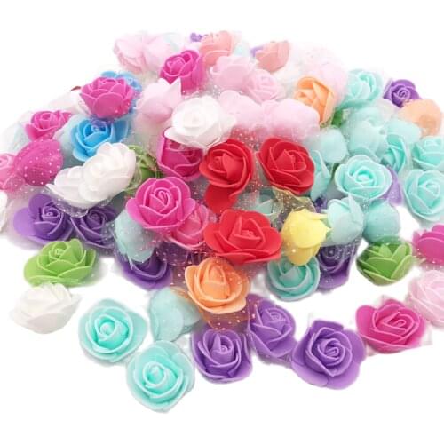 100Pcs/lot Handmade PE Foam Rose Flowers Wedding Party Home Decor Accessories Artificial Craft Flower Head Wreath Supplies