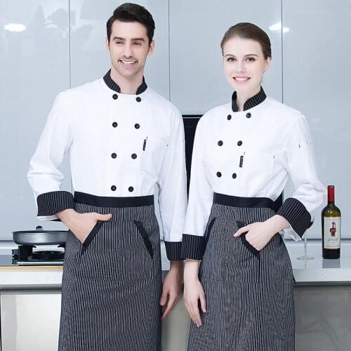 2018 High Quality Chef Uniforms Clothing Long&Short Sleeve Men Food Services Cooking Clothes 6-Color Uniform Chef Jackets+apron