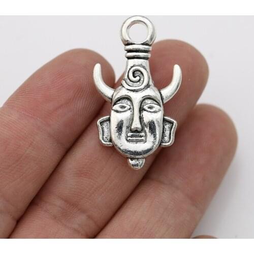 JAKONGO Antique Silver Plated Face Charm Pendants for Bracelet Jewelry Accessories Making DIY 35x20mm 5pcs