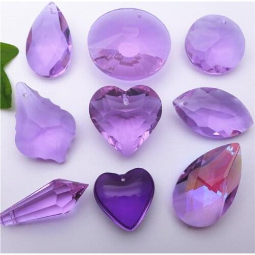Amethyst purple crystal pendants chandelier curtain lamp hanging drops heart/pear/leaf shape jewelry DIY accessories findings k9