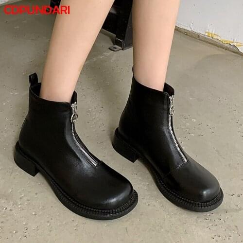 Black White Low Heels Ankle Boots For Women Autumn Winter Short Boots Casual Shoes Bottine Femme Botines Mujer