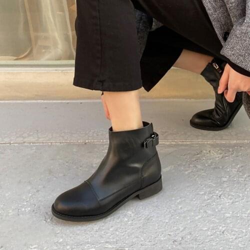 Fashion Boots Ladies Leather Round Toe Thick Heel High Heel Ankle Boots 2020 Winter Autumn Ladies Size 33-42