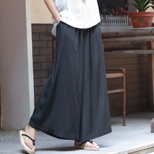 Women Thin Wide Leg Pants Ladies Solid Color Summer Retro Loose Trousers Female Vintage Pants 2018