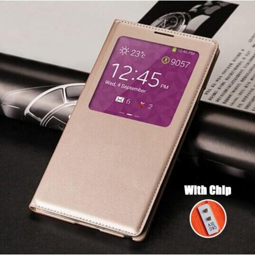 Flip Cover Leather Phone Case For Samsung Galaxy Note 3 Galaxi Not Note3 SM N900 N9000 N9005 SM-N900 SM-N9005 Smart View Chip