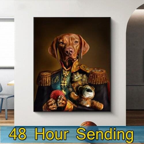 Canvas Poster Animal HD Dog in military uniform Abstracto Picture Nordic Modern Art painting Living Room Wall Decor Paintings