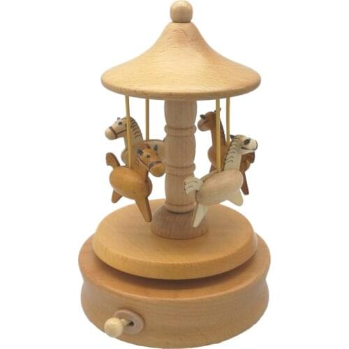 Carousel Musical Boxes Wooden Music Box Crafts Birthday Gift Vintage