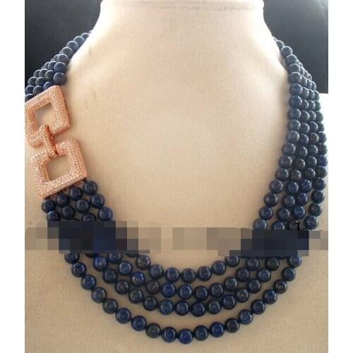 4rows lapis lazuli round 6mm necklace 16-19"