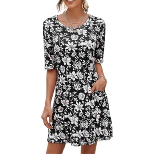 Summer Mini Dress Women 2021 Fashion Floral Print O-Neck Sweet A-Line Dresses S-5XL Plus Size Ladies Clothing vestido de mujer