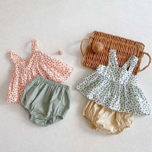 Summer Baby Girl Clothing Sets Baby Clothes Girl Dress Bloomer for 0-2Y Summer Floral Vest Sleeveless Top Shirt+ Pants Briefs