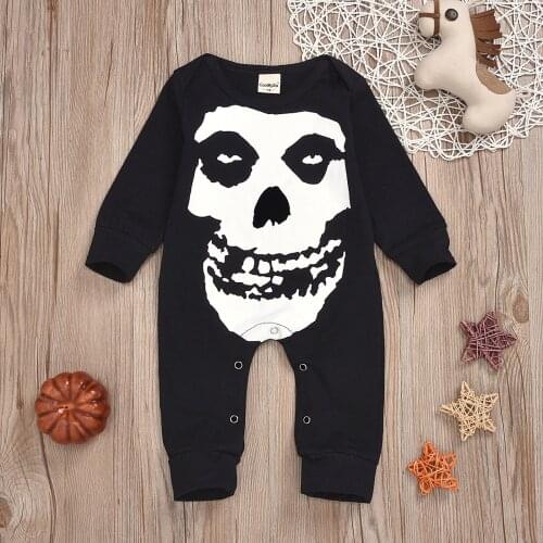 Fashion Newborn Infant Baby Boys Girls Clothes O-Neck Halloween Skull Printed Long Sleeve One-piece Romper Jumpsuit Costume#p4