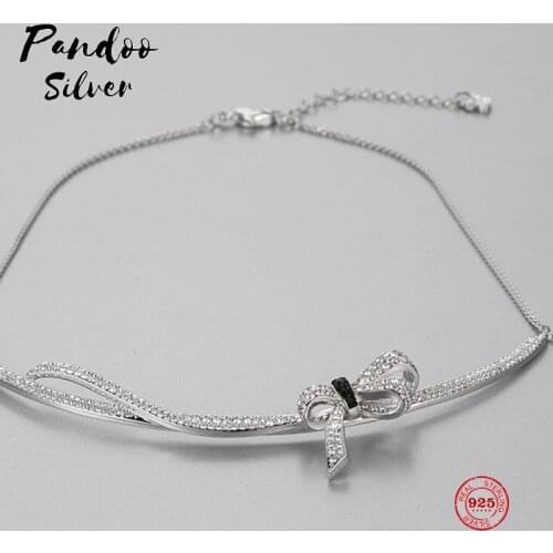 PANDOO Fashion Charm Pure 925 Silver Original 1:1 Copy, Bow Element Romantic Fashion Necklace Female Luxury Jewelry Gifts