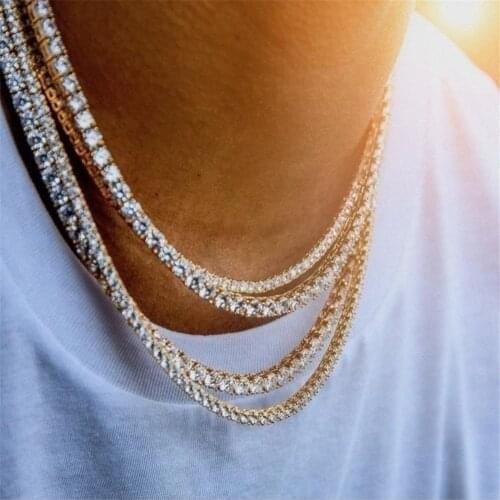 Men Hip Hop Single Layer Tennis Chain Rhinestone Inlaid Necklace Jewelry Gift One Row Jewelry Necklace Pendant for Theme Party