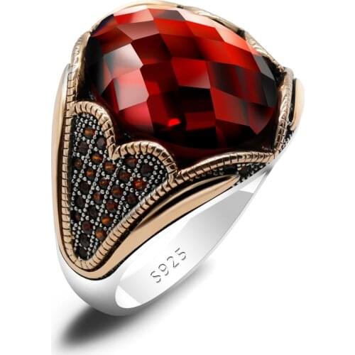 New style red zircon mens ring 925 pure silver middle east mens ring