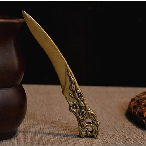 Pure Copper Refined Double-sided Plum Blossom Pu'er Tea Knife Tea Ceremony Accessories Special Tea Knife for Black Tea