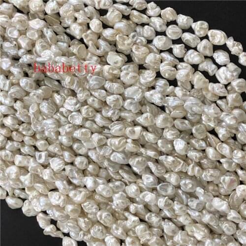 NEW Genuine Freshwater Natural white biwa reborn keshi pearl Necklace Loose beads 10-14MM 15 ineches