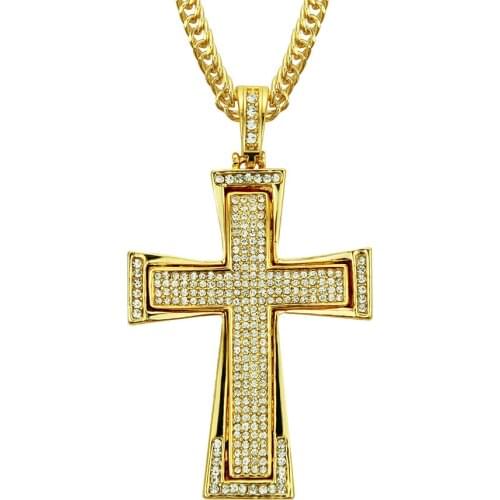 2021 European And American Hip-hop Stereo Double Color Cross Pendant Mens Necklace Cross Border Accessories Factory