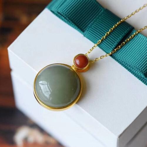 S925 Silver Plated Necklace Hetian Jade Gray Jade White Jade South Red Safety Buckle Pendant Womens Personalized Set Chain Swea