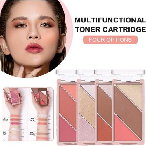 3-in-1 Makeup Palette Multi-Functional Contour & Highlight & Blush Palette Waterproof Long-Lasting Makeup for Women