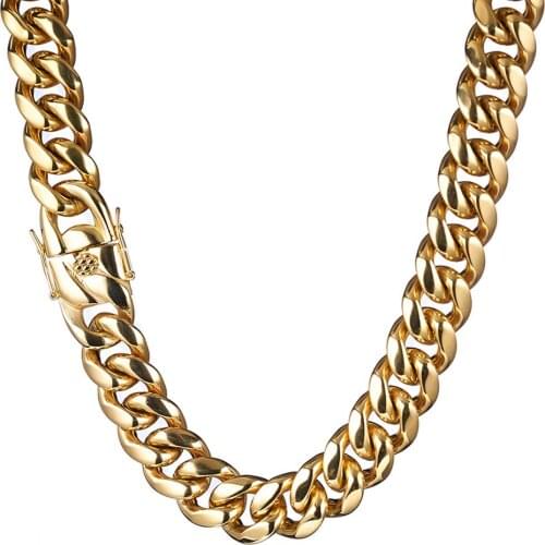 Punk Style 18mm Stainless Steel Gold Cuban Miami Chain & Link Necklace Or Bracelets for Male Boys Hip Hop Rock Jewelry