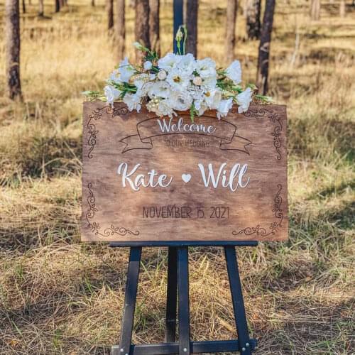 Personalised Wreath Wedding Welcome Sign Reception Rustic Wedding Decor for Ceremony Custom Bride & Groom Name